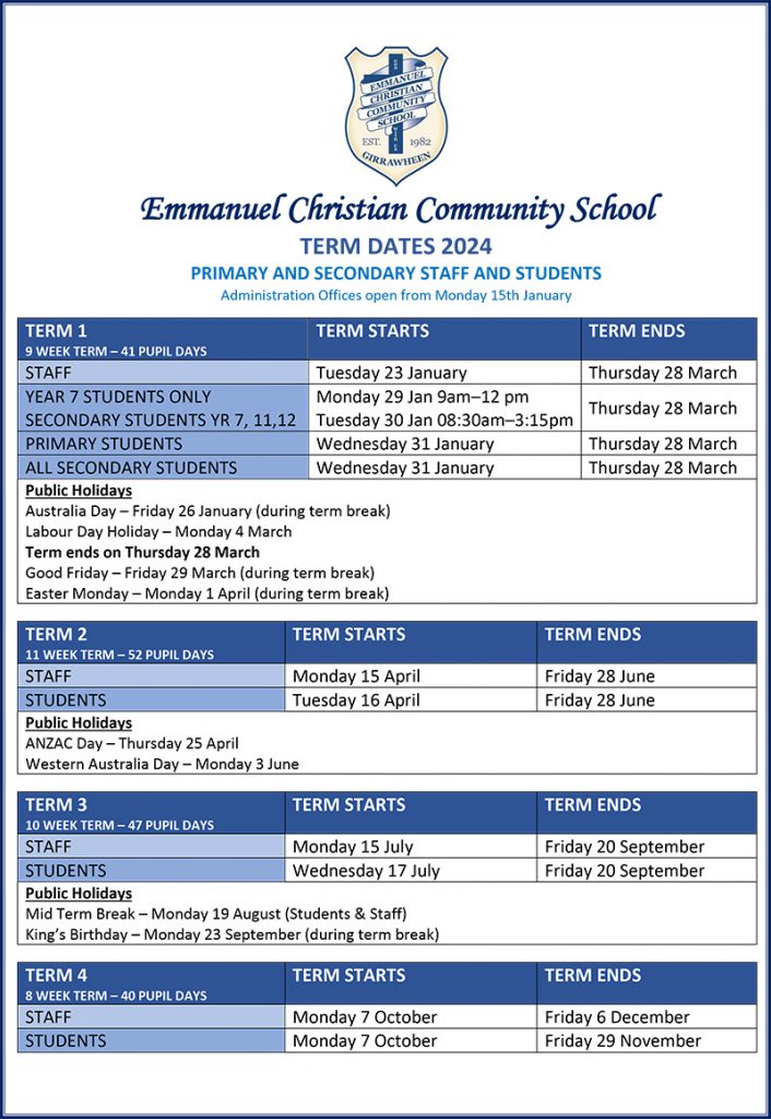 2024 Term Dates Emmanuel Christian Community School