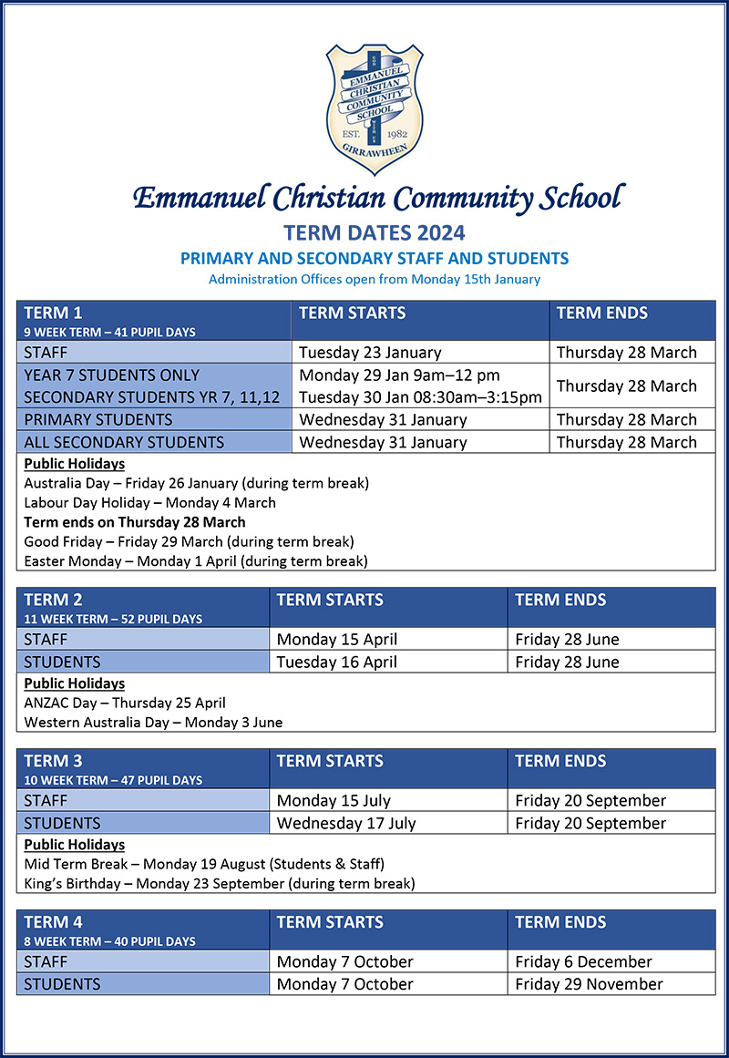 2024 Term Dates Emmanuel Christian Community School